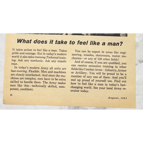 US Army Recruiter Print Ad Vintage 1963 What Does it Take to Feel Like a Man - Picture 5 of 6